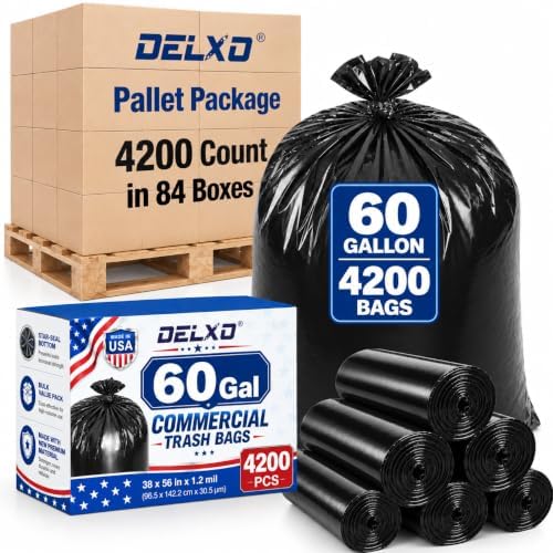 Delxo 55-60 Gallon Trash Bags, 4200 Count 38” x 56” Heavy Duty Garbage Bags by Delxo