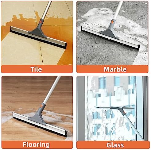 Eazer Floor Squeegee for Floor: Heavy Duty Scrubber with Extendable 60'' Aluminum Pole and Rubber Blade for Kitchen, Swimming Pool, Concrete Floors,Shower,Tiles,Garages,Windows,Glass,Pet Hair Removal - Image 3