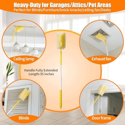 40 Count 360° Heavy Duty Duster Refills Compatible with Swiffer,Large Size-Extra Thick Disposable Electrostatic Feather Duster Refill with 1 Retractable Handle(35-inch Length Fully expanded) - Image 7
