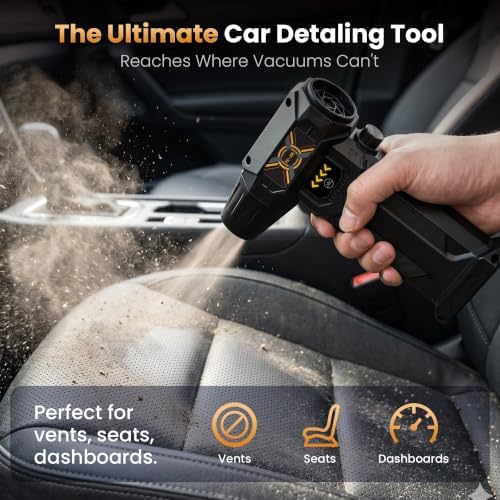 Compressed Air Duster, Stepless Speed Dial, Powerful Airflow, 130,000 RPM Rechargeable Air Blower for PC, Keyboard, Computer, Home, Car Interior, Electronics,6 Cleaning Nozzles, Compact 0.5lb (FE-J35) - Image 5