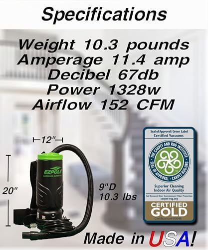 Ezpole Commercial HEPA 4- Stage Filtration Backpack Vacuum with Aluminum Wand and 50' Cord and (5) Heavy Duty Indusrial Duty Attachments - Made in USA - Image 3