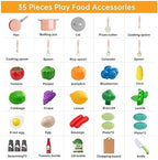 35Pcs Kids Kitchen Toy Accessories, Toddler Pretend Cooking Playset with Play Pots, Pans, Utensils, Cookware, Play Food Set, Toy Vegetables, Learning Gift for Girls & Boys (Pink) - Image 3