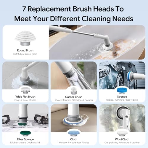 Sorpci Electric Spin Scrubber, 2026 New Cordless Cleaning Brush, Shower Cleaning Brush with 7 Replaceable Brush Heads, Power Scrubber 3 Adjustable Speeds, Detachable Long Handle & IPX7 Waterproof - Image 5