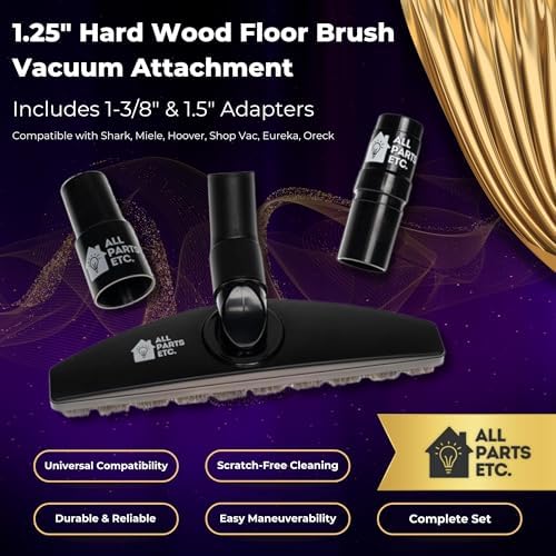 1.25" Hardwood Floor Vacuum Brush Attachment with Natural Horsehair Bristles - Includes 1-3/8" & 1.5" Adapters - Compatible with Shark, Miele, Hoover, Shop Vac, Eureka, Oreck - Image 2