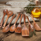 9 PCS Kitchen Utensils Set - Wooden Spoons for Cooking, Natural Teak Wooden Utensils - Includes Wooden Spoons, Spatula Set, Slotted Spoon - Handmade Wooden Spoon Set - Image 2
