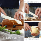 hecef 15Pcs Cream White Kitchen Knife Set, Built-in Sharpening Wooden Block - Image 6