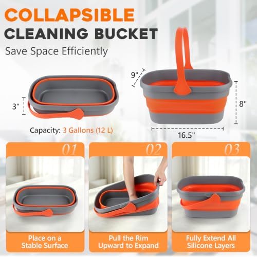 2-in-1 Window Cleaning Kit with 3 Gallon Collapsible Bucket for Home, Car - Image 4