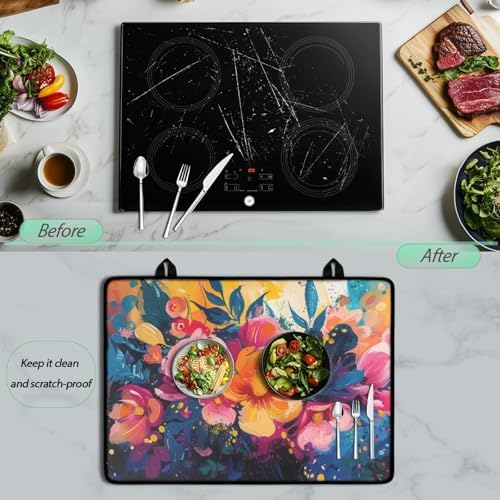 Watercolor Flowers Stove Top Cover for Electric Stoves 28x20 Inch - Image 5