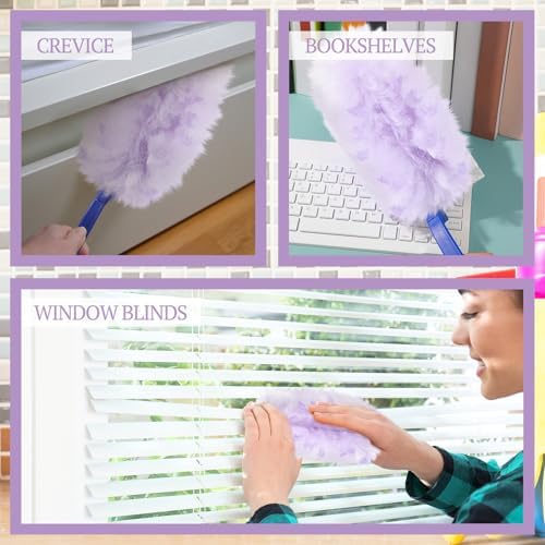 Vesici 100 Pcs Duster Refills Compatible with Swiffer Dusters Bulk Disposable Replacement Thickened with 1 Handle Heavy Duty for Cleaning, Office (Purple) - Image 2