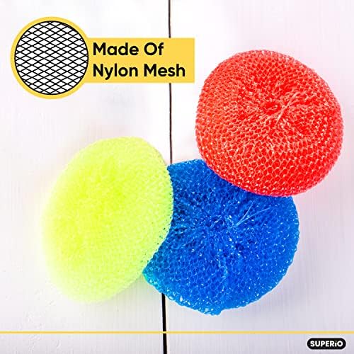 Nylon Scouring Pads-Dish Scrubbers, for Dishes, Pots, and Stoves, Durable Mesh Scourers, for Tough Cleaning. Nylon Dish Scrubbers, Assorted Colors (Superio) (6 Pack) - Image 3