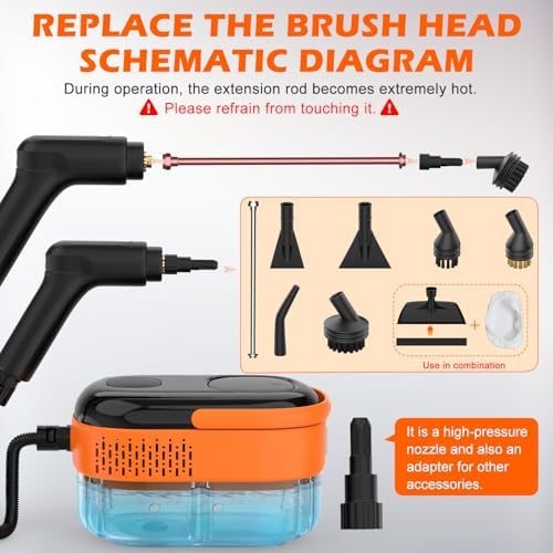 Steam Cleaner for Home & Car-Portable Handheld Steamer for Cleaning with 3-Level Handle, 15s Heat-Up, Large Tank, 16 Accessories - Clean Grease, Grout, Tile, Floor, Couch, Dirt, Furniture - Image 5
