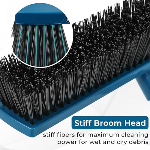 16-Inch Push Broom Outdoor with Rubber Squeegee and 58" Long Handle, 2 in 1 Commercial Broom Brush with Stiff Bristles for Deck Patio Garage Warehouse Driveway Concrete Floor Cleaning Scrubbing - Image 5