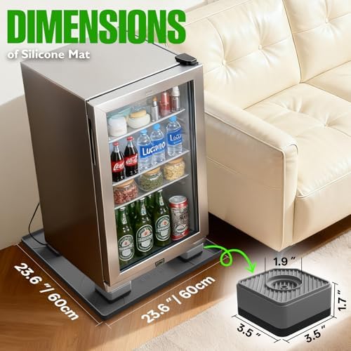 Mini Fridge Silicone Mat with Four Base Raisers,23.6"x23.6"x0.5" Under Refrigerator Mat, Mini Fridge Drip Pan Prevent Water Leakage,Floor Damage,Protect Mat for Small Fridge,Refrigerator,Freezer-Black - Image 2
