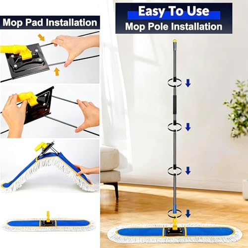 36" Commercial Industrial Dust Mop for Floor Cleaning with Replacement Mop Pads, Heavy Duty Wet Dry Large Mops for Cleaning Floor Office Garage Hardwood Warehouse Factory Mall (Blue, 36 inch mop) - Image 7