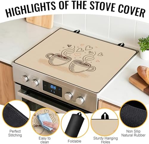 NYZE Wood Coffee Stove Cover for Electric Stove Top 28x20 Inch Stovetop Mat - Image 2