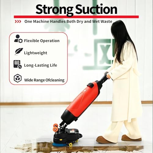 Commercial Floor Scrubber Machine, Compact Battery Powered Walk-Behind Floor Cleaner, 3 Hour Fast Charging Coverage 10764 Sqft/H, for Office, Salon, Restaurant & Small Spaces. White - Image 2