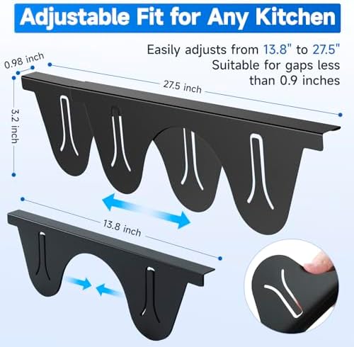 Stainless Steel Stove Gap Covers, Heat Resistant, Easy to Clean, Fits Stove & Countertop Gaps, Adjustable Length 13.8" to 27.5", Width 0.79" (Black) - Image 3