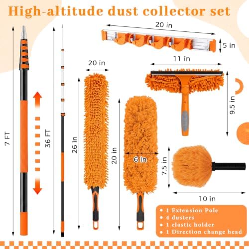 42 ft High Reach Duster Kit, 6 Attachments, Fan Cleaner, Orange - Image 2