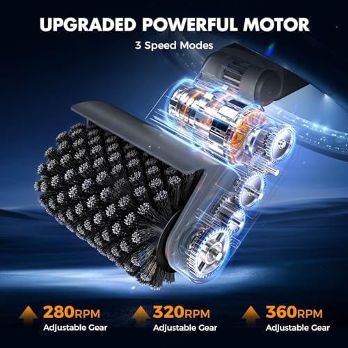 Electric Grill Brush, Cordless BBQ Cleaner, 3-Speed & Angle Adjustable, 3-in-1 Kit with Gloves, Reinforced Bristles, 150Mins Runtime, Removable & Dishwasher Safe for Outdoor BBQ Grates (Light Gray) - Image 2