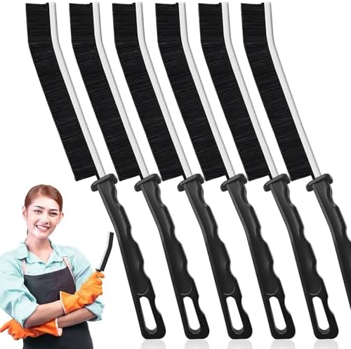 Commercial-Grade Crevice Cleaning Brush Set, Ultra-Stiff Heavy-Duty Gap Scrubber Tools for Window Tracks & Bathroom Grout, Professional Detailing Arsenal & Home Essentials Gift (black-6pcs) by LLQ