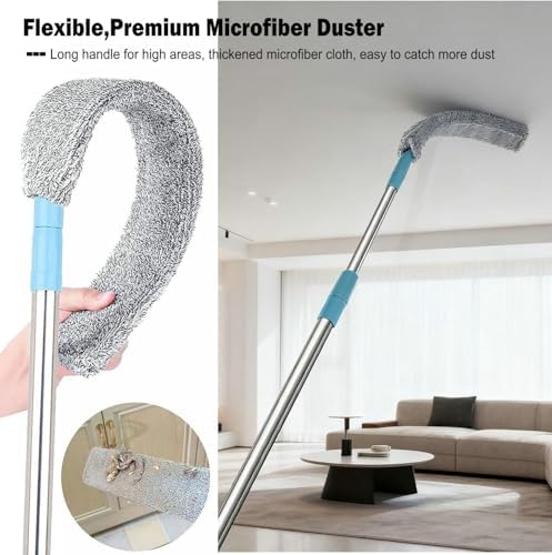 Retractable Gap Dust Cleaner Cleaning Tools with 3 Microfiber Dusting Cloths Long Handle 48.5inches Washable and Retractable Duster Brush for Cleaning Under Appliances Furniture Couch Fridge - Image 2