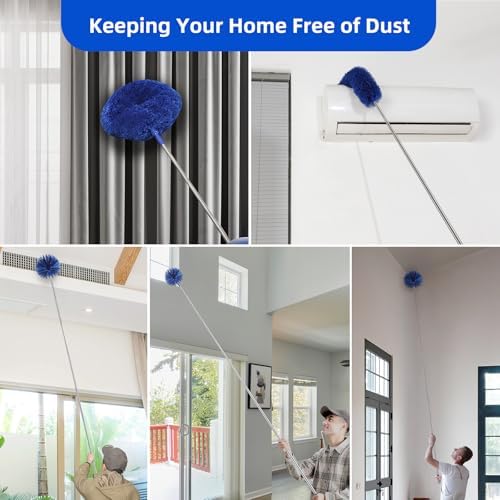 Microfiber Duster for High Ceiling Fan Blades, Cobweb with Extension Pole Adjusts 15-82 Inch, Reusable Cleaning Duster Kit with 3 Duster Heads for Wall Blinds Door Furniture Bookshelves (Blue) - Image 6