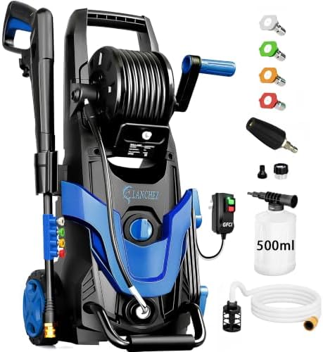 2026Upgraded 4800 MAX Pressure Washer w/5 Quick Connect Nozzles, 35ft Power Cord w/GFCI, Inlet Hose & Filter& Soap Tank for Cars/Driveways/Home Cleaning, Bright Blue by LANCHEZ