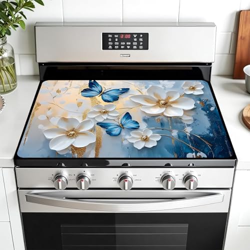 Multi-Design Stove Top Cover for Glass/Electric Stoves - 3-in-1 Heat-Resistant Protector Mat, Non-Slip Drying Rack 28"x20" (Butterflies, 28" L x 20" W) by AOHMPT