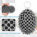 Cast Iron Scrubber Chainmail Set – 316 Stainless Steel Dish Scrub Brush for Cast Iron Skillet Pan Cleaner, Dutch Oven, Wok & Non-Stick Cookware | Dishwasher Safe – Black Double Ring - Image 3