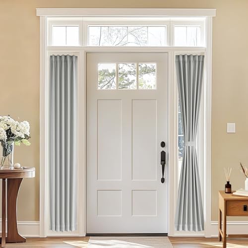 Vatge Sidelight Curtains for Front Door, 12 Inch Wide Narrow Window Curtains for Side Door, 1 Panel, W12 x L80, Silver Grey by Vatge