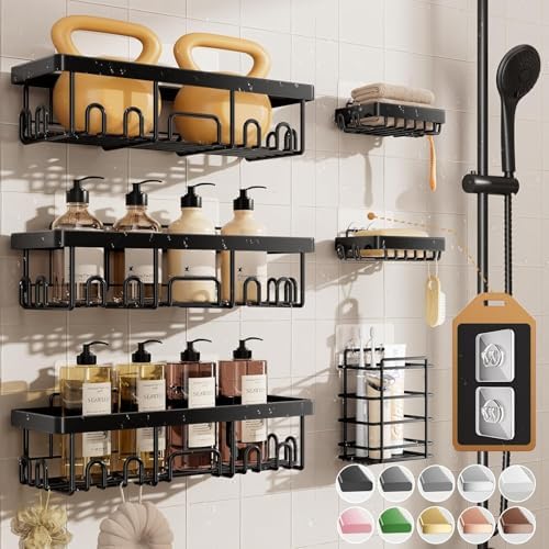 Veken Shower Caddy 6-Pack, Bathroom Organizers and Storage Shelves, Black by Veken