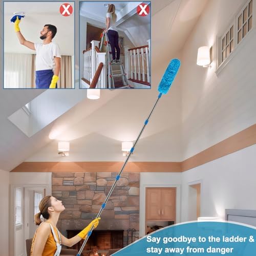 20+ Ft High Reach Ceiling Fan Duster & Cobweb & Corner Brush Duster with 3-13 ft Extension Pole, Microfiber Feather Duster with Washable Head for Ceiling Fan, Furniture, Home Cleaning - Image 4