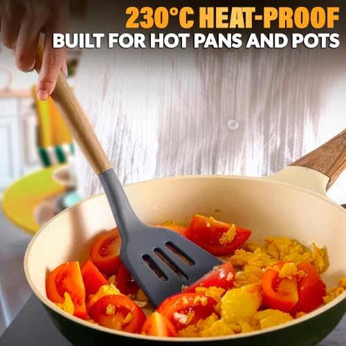 12 Pcs Cooking Kitchen Accessories Set with Holder, Silicone Heads (Gray) - Image 6