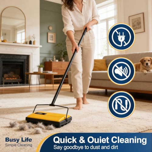Yocada Manual Carpet Sweeper Cleaner Household Sweeper Hand Push - Image 6