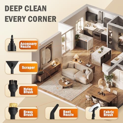 Handheld Steam Cleaner for Home & Car Detailing, 1600W Multi-Purpose Steamer, 1.69QT Large Tank Deep Cleaning Machine with 15 Accessories for Grout, Tile, Furniture - Image 3