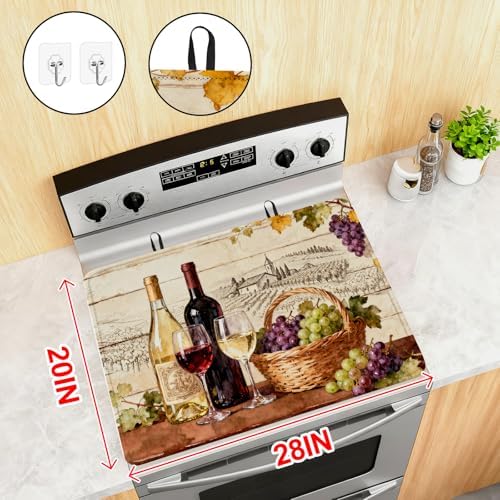 Red Wine Glass Grapes Stove Top Cover for Electric Stove, Vintage Wine Bottle Covers for Electric Stove, Rubber Dish Drying Mat, Glass Cooktop Covers, Flat RV Range top Mats, 28"x20" - Image 2