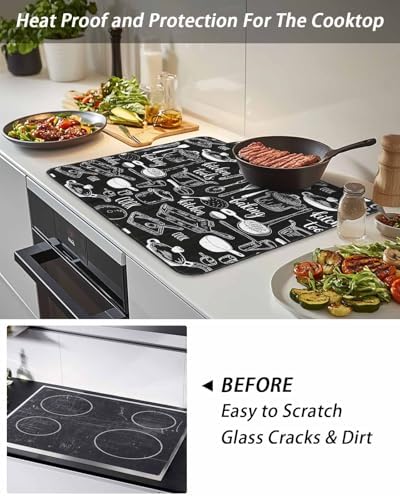 Black Kitchen Tools Stove Top Covers for Electric Stove, Modern Cooking Utensil Induction Cooktop Cover Protector, Farmhouse Cookware Range Mat for Glass Top Stove, Kitchen Dish Drying Mat, 24"x21" - Image 5