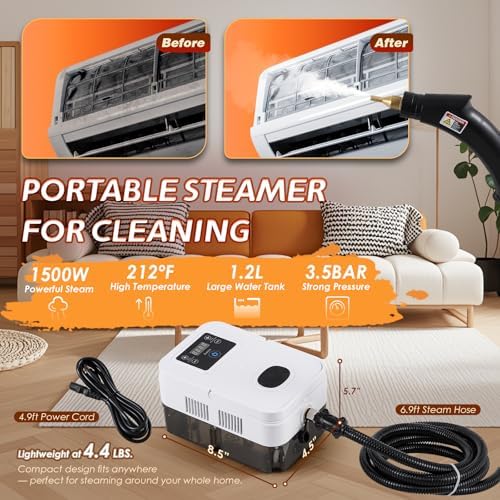 Timing Steam Cleaner Handheld Steamer for Cleaning Grout Tile Car Detailing Pressurized Steam Cleaner with Brush Heads for Home Kitchen Bathroom (White) - Image 2