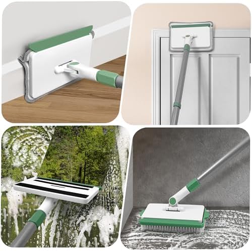 Baseboard Cleaner Tool with Handle, Wall Cleaner Mop with 54.7'' Adjustable Long Handled 1 Scrubber Brush Mop Head and 4 Reusable Cleaning Pads for Baseboards Cleaning, Ceiling, Skirting Board - Image 6