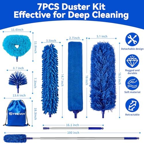 Duster with Extension Pole, 7 in 1 Cleaning Kit with Microfiber Dusters - Image 2