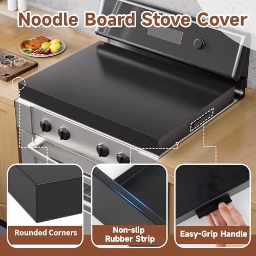 BJADE'S Stove Cover Board - 30"x22"x3" Gas/Electric Range Top Cover with Anti-Slip Feet, Kitchen Organizer & Noodle Board, Black Cooktop Protector for Counter Space Expansion - Image 5