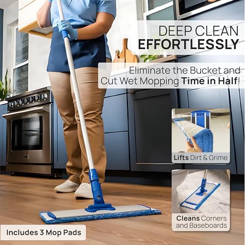 Microfiber Wholesale 24" Professional Microfiber Flat Mop – Wet, Dry & Dust for Hardwood, Vinyl Plank, Laminate & Tile – Commercial Flat Mop System, 64" Stainless Handle, 3 Reusable Pads - Image 4