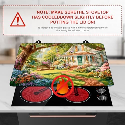Happy Easter Stove Top Cover Flower Eggs Cute Rabbit Gas Stove Top Cover for Home Decoration Kitchen St. Patrick Day Pad Non-Stick Washable Cooktop Covers Countertop Protector (house, 28" x 20") - Image 3