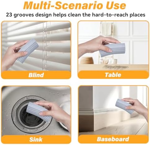 2/4/6/8-Pack Damp Clean Duster Sponge, Magic Sponge Eraser Baseboard Cleaner Tool, Dusters for Cleaning Blinds, Glass, Vents, Railings, Mirrors,Window Track Grooves and Faucets - Image 4