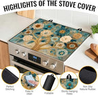 NYZE Stove Top Cover for Electric Stove 28x20 Inch Silicone Stove Topper & Protector, Decorative Kitchen Mat for Electric/Glass Stove Top (Cream & Gold Floral Tree) - Image 2