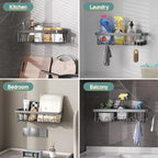 Veken 6-Pack Rustproof & Waterproof Shower Caddy, Adhesive Shelves Rack, Large Capacity Bathroom, College Dorm & Apartment Organizers, No-Drill Wall Mount Living Room & Bedroom Decor, Light Grey - Image 6