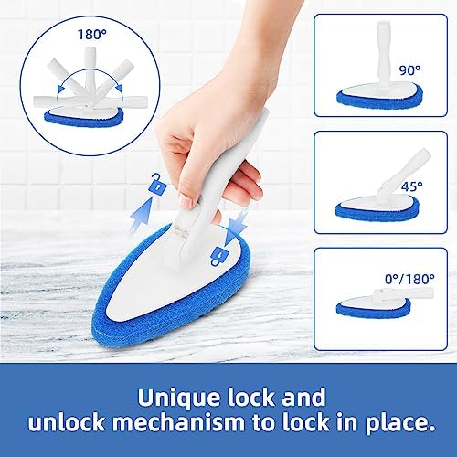 Qaestfy Shower Bathtub Tub Tile Scrubber Cleaning Brush with 51'' Handle, 5 Non-Scratch Scouring Pads, Adjustable Long Handled Scrub Brush for Cleaning Shower Bathroom Vessel Sinks Toilet Wall Floor - Image 4