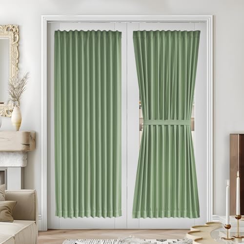 Vatge Sage Green French Door Blackout Curtains,72 Inch Long Front Door Curtains for Glass Window, 1 Panel, W54 x L72, Sage Green by Vatge