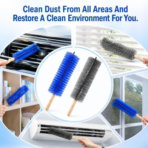 2PC Fan Cleaning Brush, Microfiber Duster Ideal for Electric and Blind, Reusable Fan Cleaner Brush Dust Remover, Non-disassembly Cleaning (Gray + Blue) - Image 3