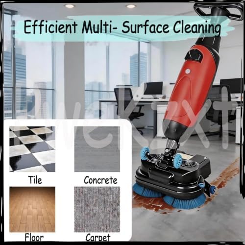 17" Commercial Floor Scrubber, 17" Floor Machine,43cm Dual-Brush Walk-Behind Machine Portable Commercial Floor Scrubber,Rotary Double Brushes, for Home, Office & Bathroom Orange - Image 2
